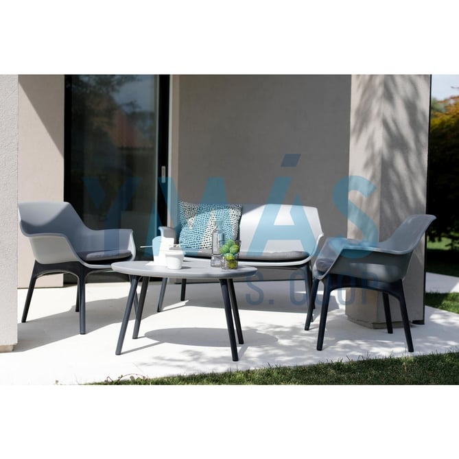 SET PAROS 2 SILLAS + SOFA + MESA GRIS PATAS NEGRAS