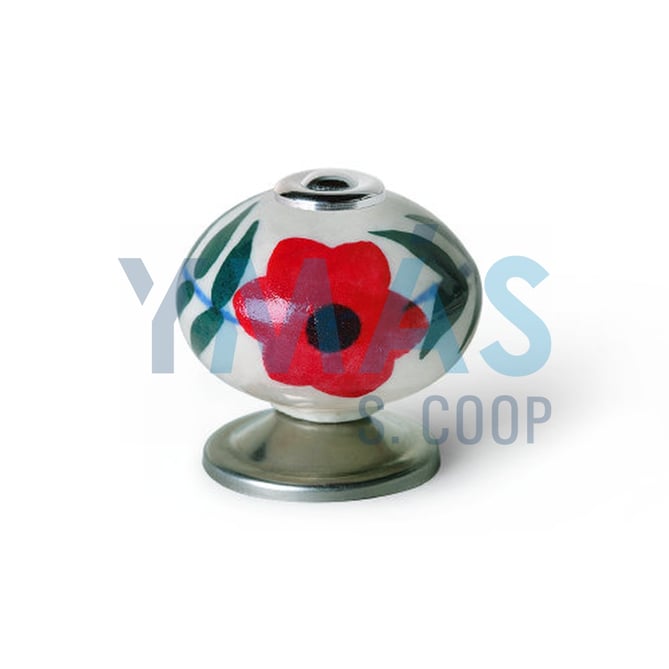 POMO PORCELANA REDONDO 35MM FLOR ROJA