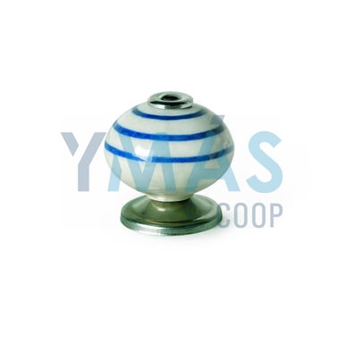 POMO PORCELANA REDONDO 35MM RAYAS AZUL