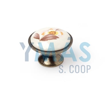 POMO PORCELANA SEMIOVAL 30MM CUERO FLOR MARRON