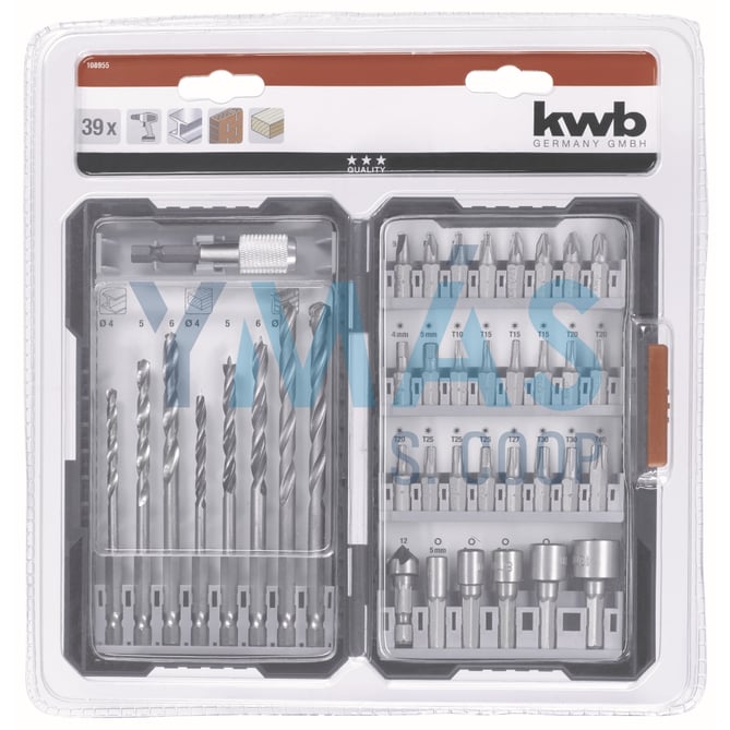 JUEGO 39 BROCAS Y PUNTAS SURTIDAS KWB