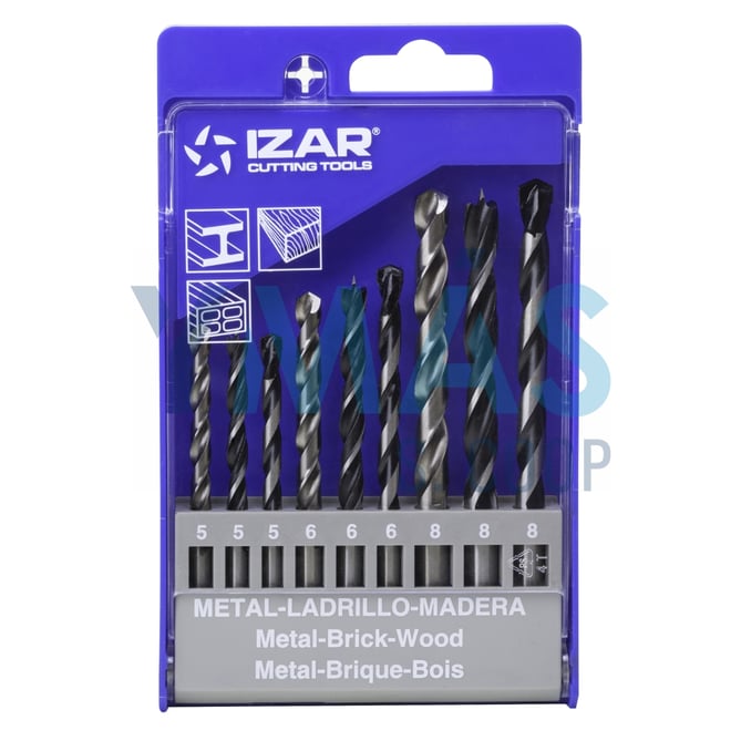 JUEGO 9 BROCAS PARED METAL MADERA 5-6-8MM
