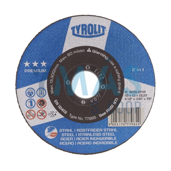 DISCO CORTE ACERO E INOX 230X3X22,2 PREMIUN TYROLI