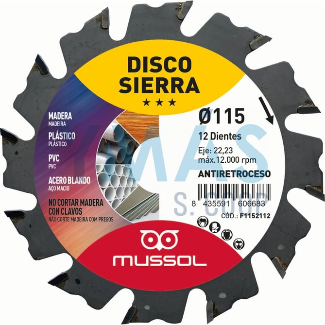 DISCO SIERRA MULTIUSO 115X22MM ANTIRETROCESO 12DIE