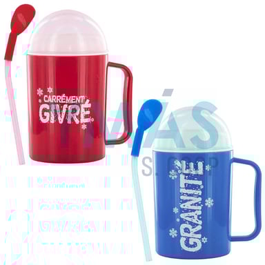 TAZA MUG GRANIZADO CON CUCHARA Y PAJITA 330ML