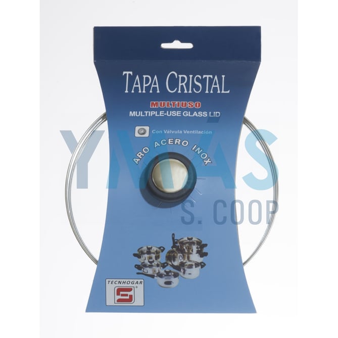 TAPA CRISTAL INOX CON VALVULA 22CM