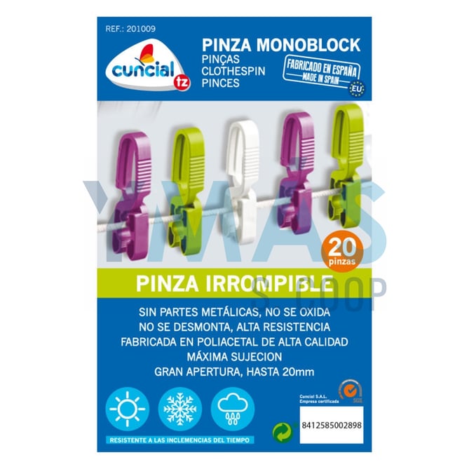 PINZA ROPA MONOBLOCK IRROMPIBLE 20 UNIDADES