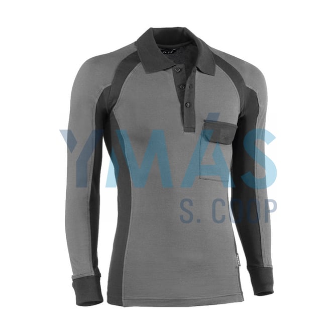 POLO MANGA LARGA FLEX CON BOLSO GRIS NEGRO M
