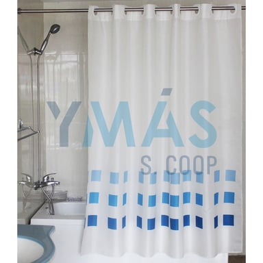 CORTINA BAÑO BLANCA/AZUL 180X200CM POLIESTER
