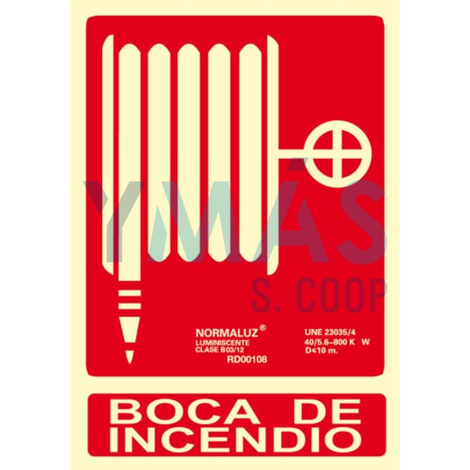 SEÑAL PVC BOCA DE INCENDIO LUMINISCENTE 21X30CM