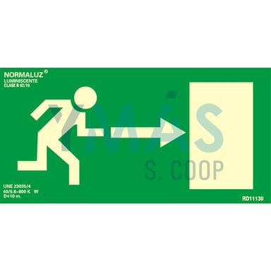 SEÑAL PVC SALIDA DERECHA LUMINISCENTE 32X16CM
