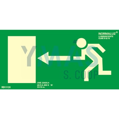 SEÑAL PVC SALIDA IZQUIERDA LUMINISCENTE 32X16CM