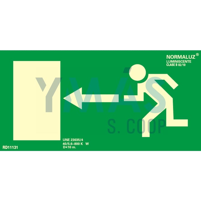 SEÑAL PVC SALIDA IZQUIERDA LUMINISCENTE 32X16CM