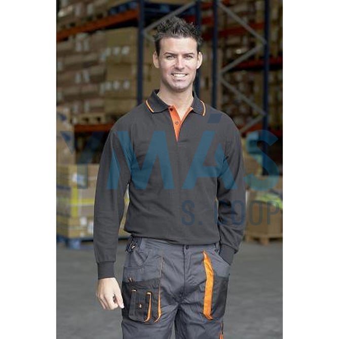 POLO TOP RANGE MANGA LARGA NEGRO NARANJA XXL