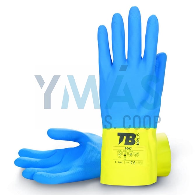 GUANTE LATEX FLOCADO AZUL Y AMARILLO 8