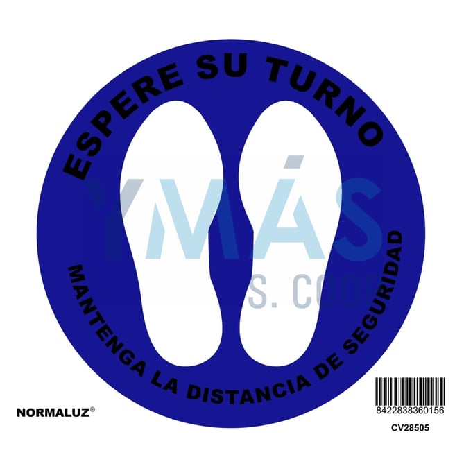 SEÑAL HUELLAS TURNOS AZUL ADHESIVA 210X210 MM