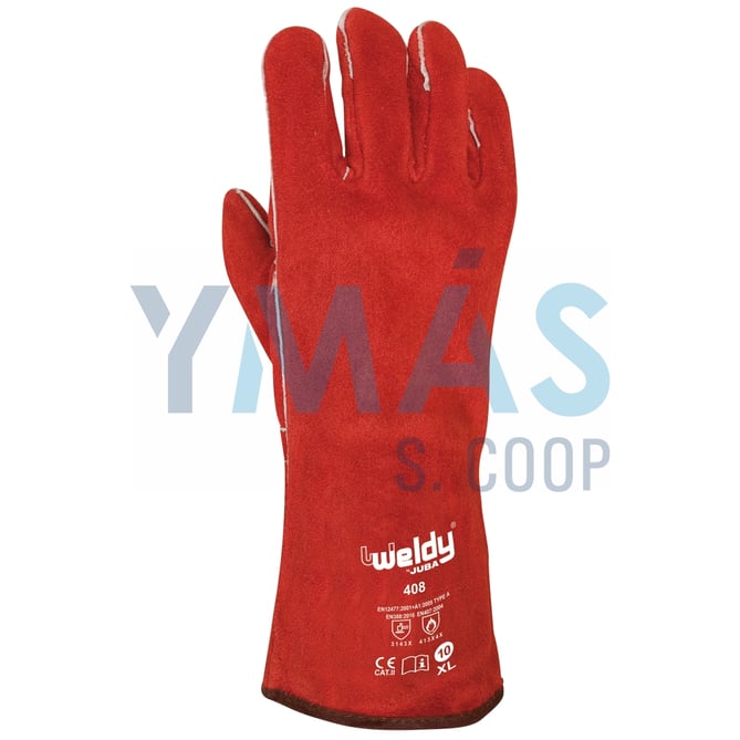 GUANTE SOLDADOR PIEL SERRAJE ROJO T-10 H408 WELDY