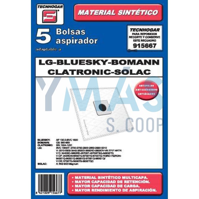BOLSA ASPIRADOR LG SOLAC 5 UNIDADES SINTETICA