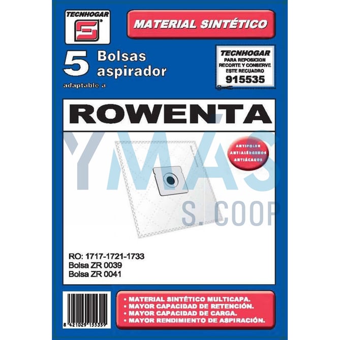 BOLSA ASPIRADOR ROWENTA COMPACTEO 5 UNID SINTETICA