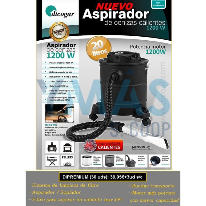 ASPIRADOR CENIZAS CALIENTES 20L 1200W