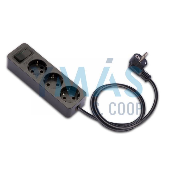 BASE MULTIPLE 3 TOMAS TT 1.5M INTERRUPTOR NEGRO