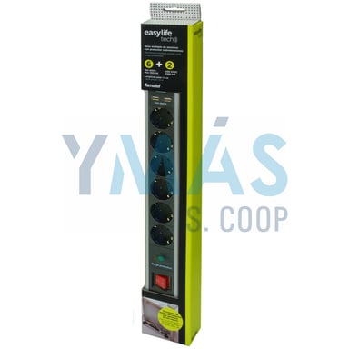 BASE MULTIPLE 6TOMAS 1.5M +2USB PROTEC.SOBRETENSIO