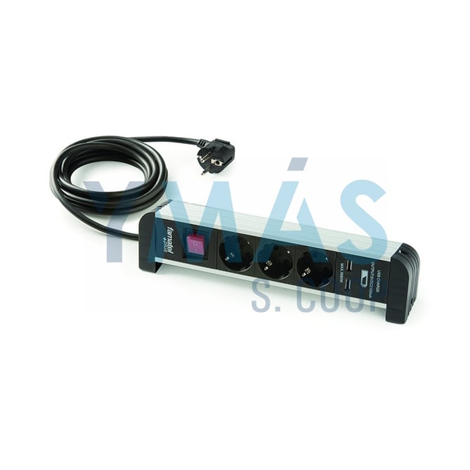 BASE MULTIPLE 3 TOMAS TT + 2 USB ALUMINIO