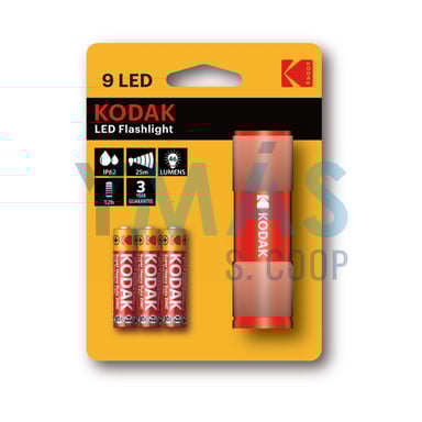 LINTERNA COMPACTA KODAK 9-LED ROJA + 3 PILAS AAA
