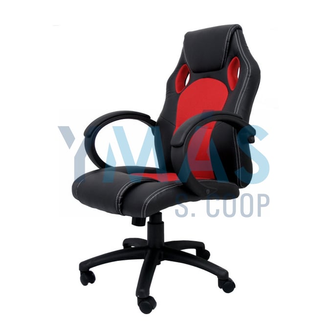 SILLA ESTUDIO TIPO GAMING SIMIL PIEL ROJA-NEGRA