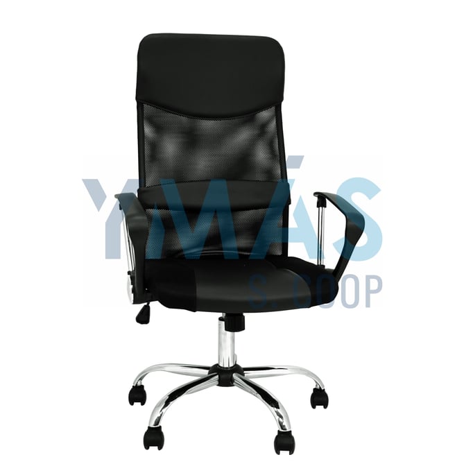 SILLA ESTUDIO TEXTIL REJILLA REPOSABRAZOS NEGRA