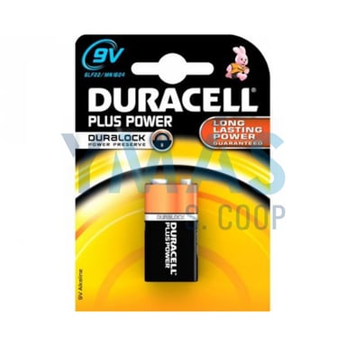 PILA ALCALINA DURACELL PLUS POWER 9V 1 UNIDAD