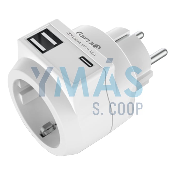 ADAPTADOR ENCHUFE CON 2 USB Y 1 USB-C