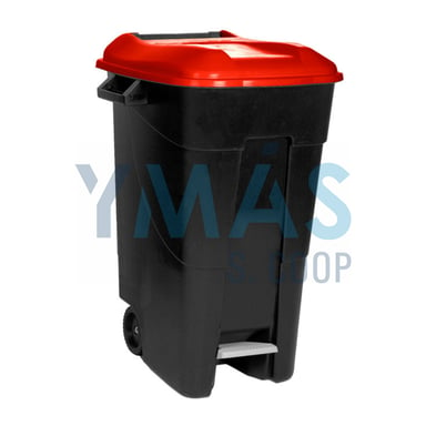 CONTENEDOR RESIDUOS 120LT RUEDA PEDAL TAPA ROJO