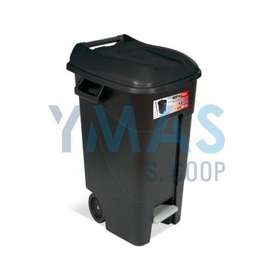 CONTENEDOR RESIDUOS 120L RUEDA PEDAL TAPA NEGRA