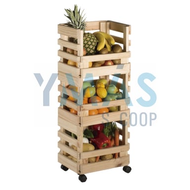 VERDULERO MADERA PINO 3 CESTAS CON RUEDAS 39X35X31