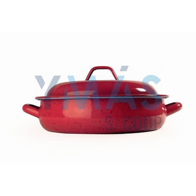TARTERA CON TAPA ESMALTE ROJA 32CM