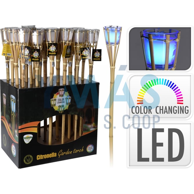 ANTORCHA JARDIN BAMBU 77CM C/VELA LED