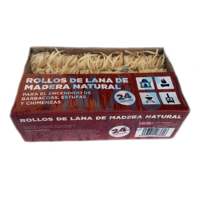 ROLLOS LANA DE MADERA DE ENCENDIDO 24 UNIDADES