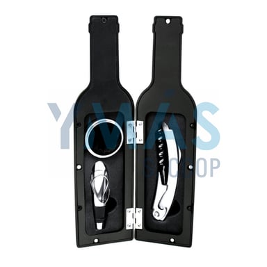 BOTELLA CON 3 ACCESORIOS DE VINO