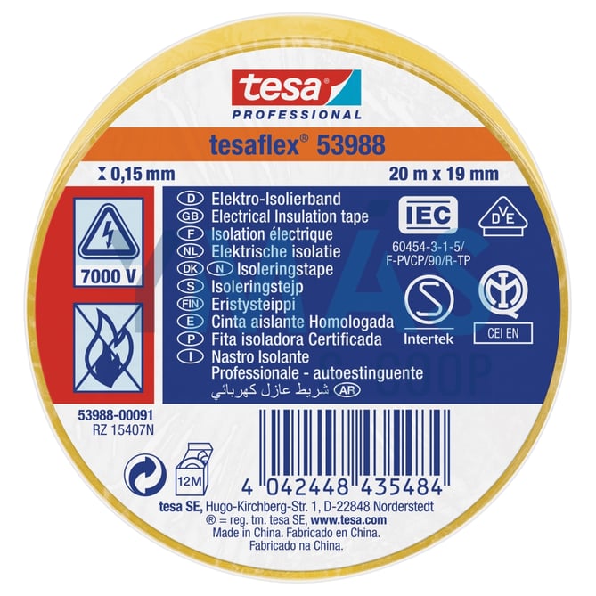 CINTA AISLANTE TESAFLEX 19MM X 20M AMARILLA