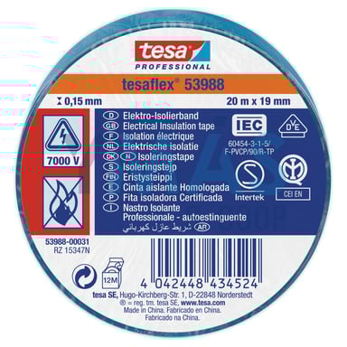 CINTA AISLANTE TESAFLEX 19MM X 20M AZUL