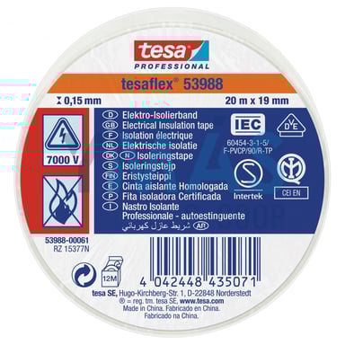 CINTA AISLANTE TESAFLEX 19MMX20M BLANCA