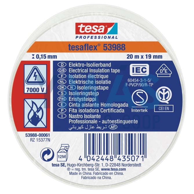 CINTA AISLANTE TESAFLEX 19MMX20M BLANCA