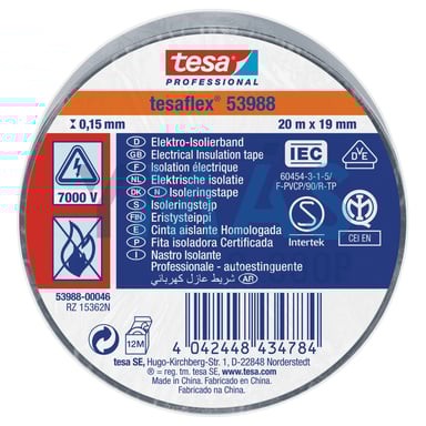 CINTA AISLANTE TESAFLEX 19MMX20M GRIS