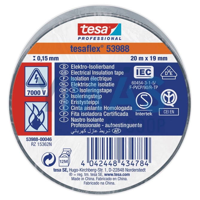CINTA AISLANTE TESAFLEX 19MMX20M GRIS