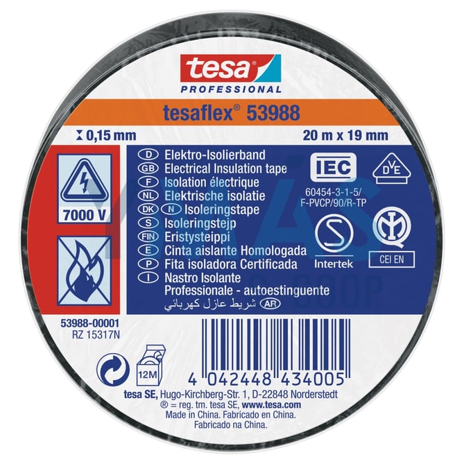 CINTA AISLANTE TESAFLEX 19MM X 20M NEGRO