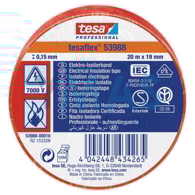 CINTA AISLANTE TESAFLEX 19MMX20M ROJO