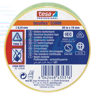CINTA AISLANTE TESAFLEX 19MM X 20M VERDE AMARILLA