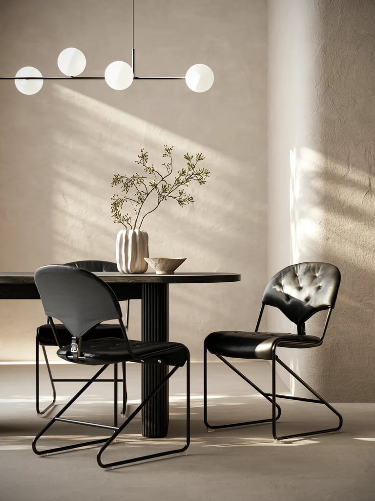 black leather modern dining chairs luxury furniture 3d render