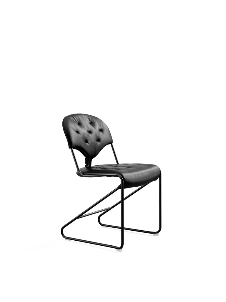 black leather tufted dining chair side angle 3d render